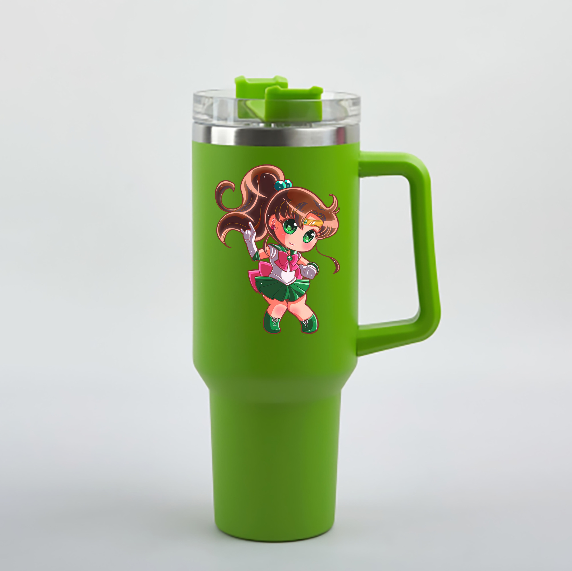 （画像用） 美少女戦士セーラームーン 木野 まこと きの まこと Sailor Moon Kino Makoto （セーラージュピター；Sailor Jupiter） 1200mL車用タンブラー - クリスタルステッカー（プラスチックストロー付き）